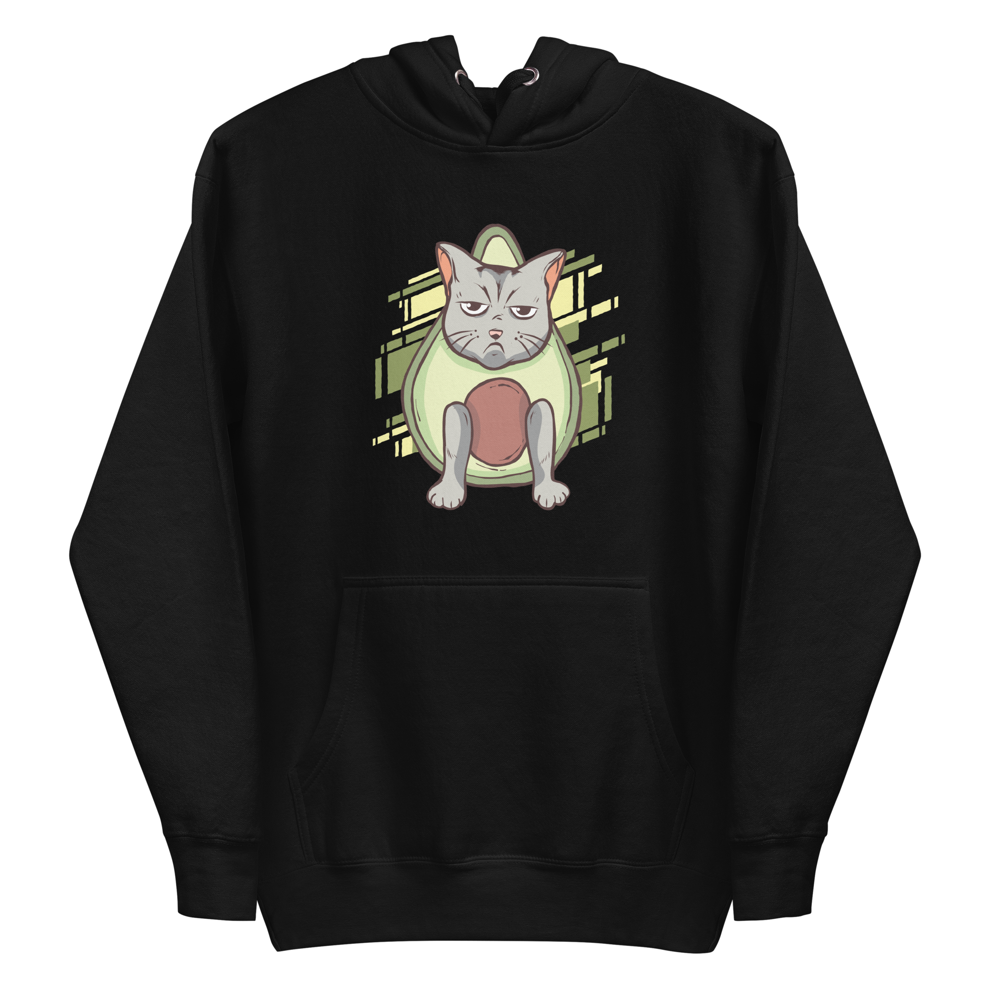 unisex-premium-pullover-hoodie-black-front-6a89b23f22438.png Grumpy Avocado Cat Hoodie
