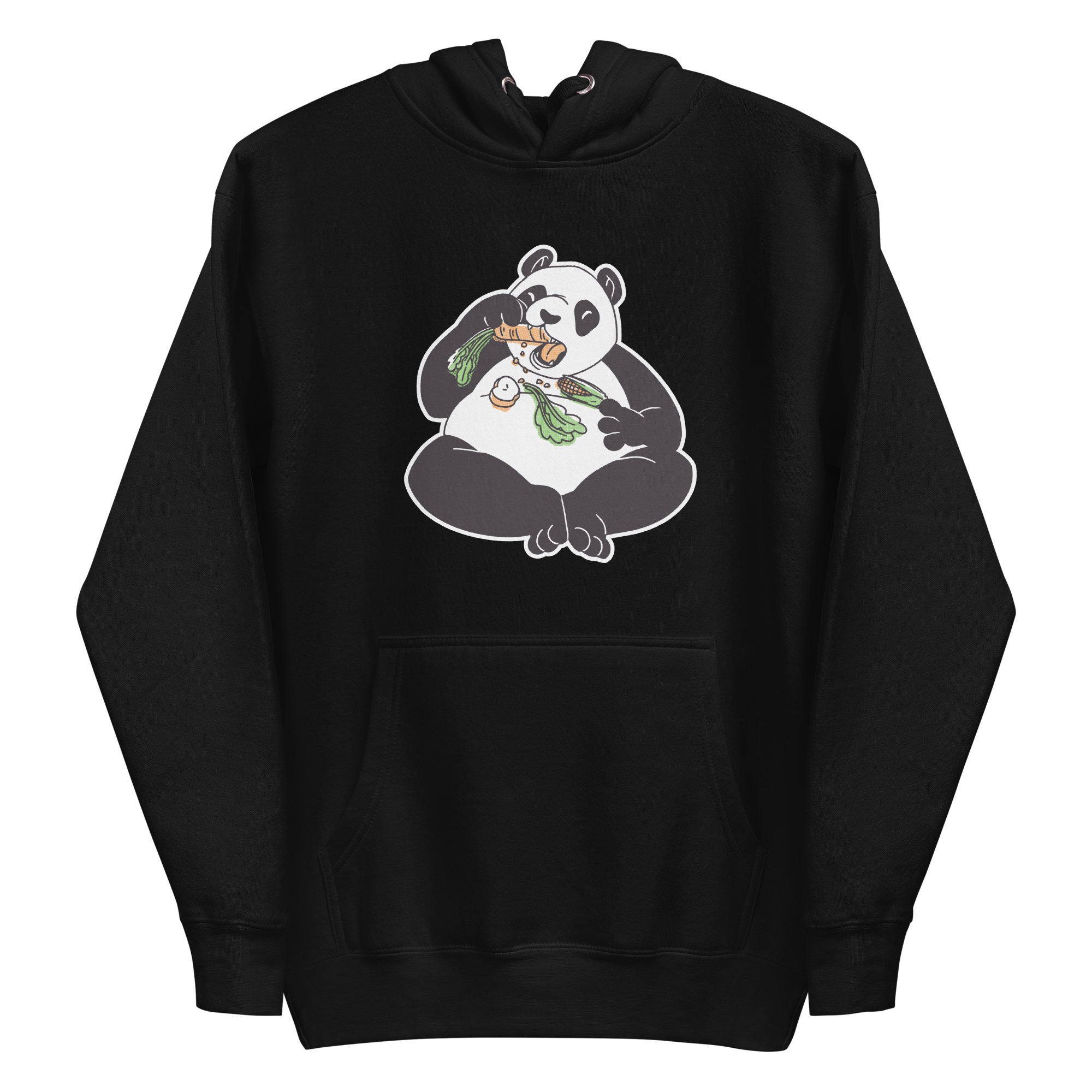 unisex-premium-pullover-hoodie-black-front-6a8a0e049766b.png Panda Eating Hoodie