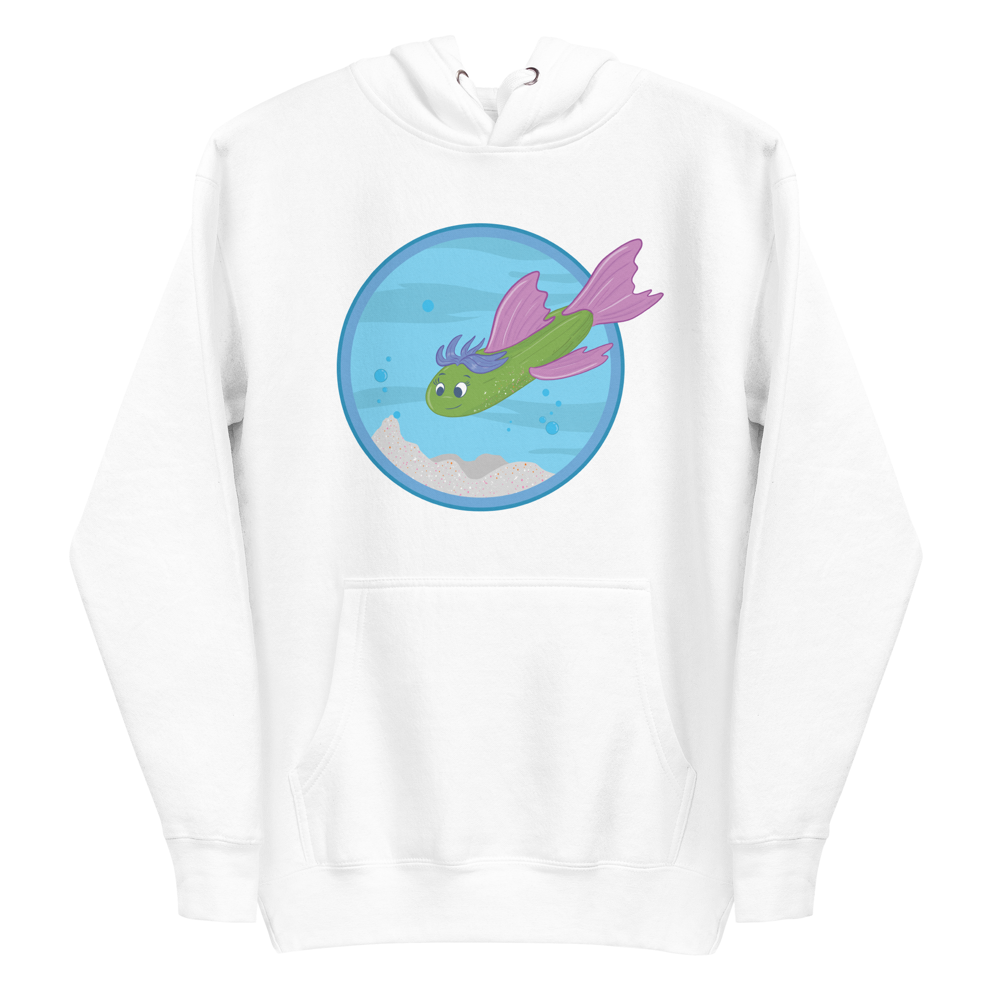 unisex-premium-pullover-hoodie-white-front-6a88b754ddbe2.png Cucumber Green Fish Hoodie