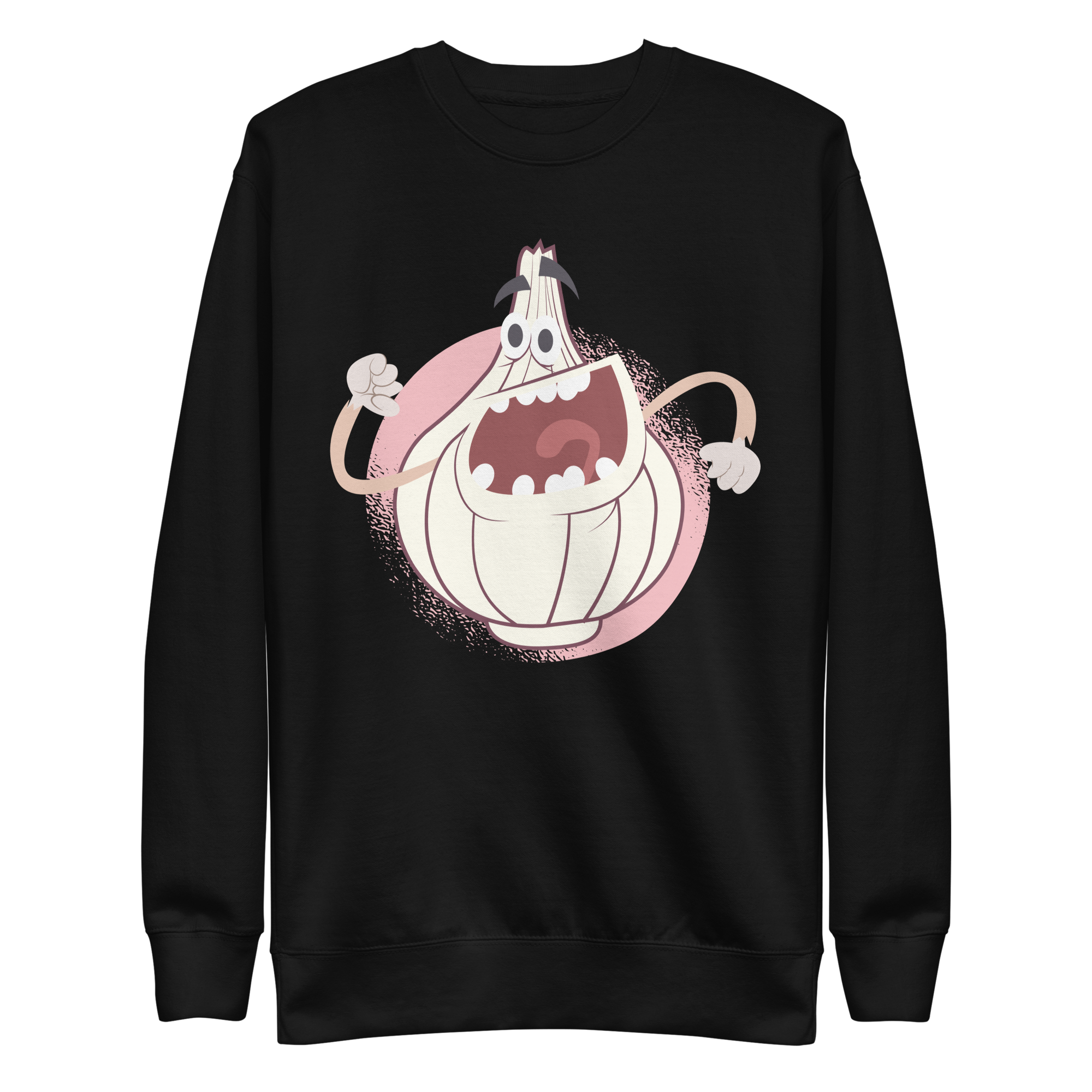 unisex-premium-sweatshirt-black-front-6a88b887eb13a.png Onion Laughing Sweatshirt