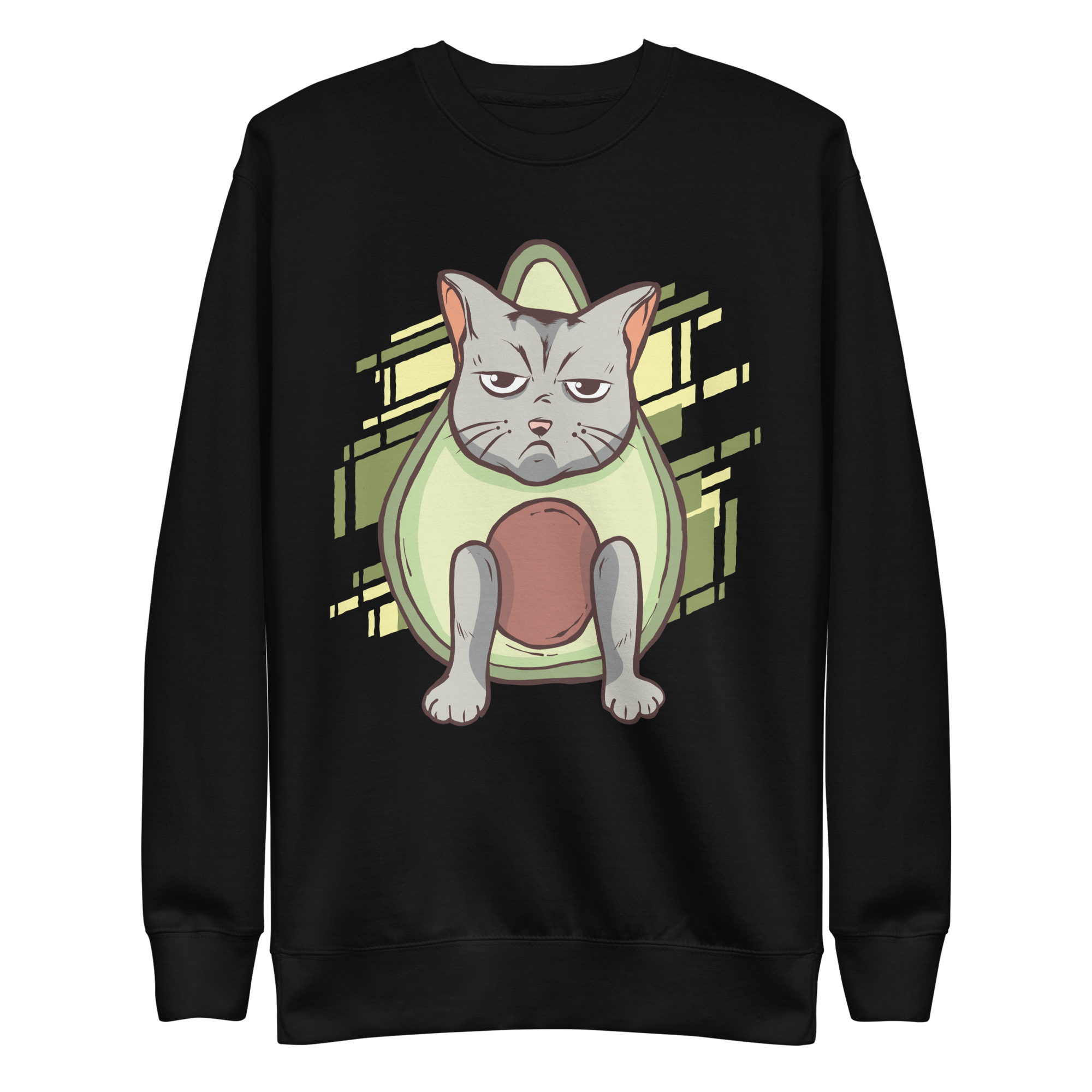 unisex-premium-sweatshirt-black-front-6a89b23f786b4.png Grumpy Avocado Cat Sweatshirt