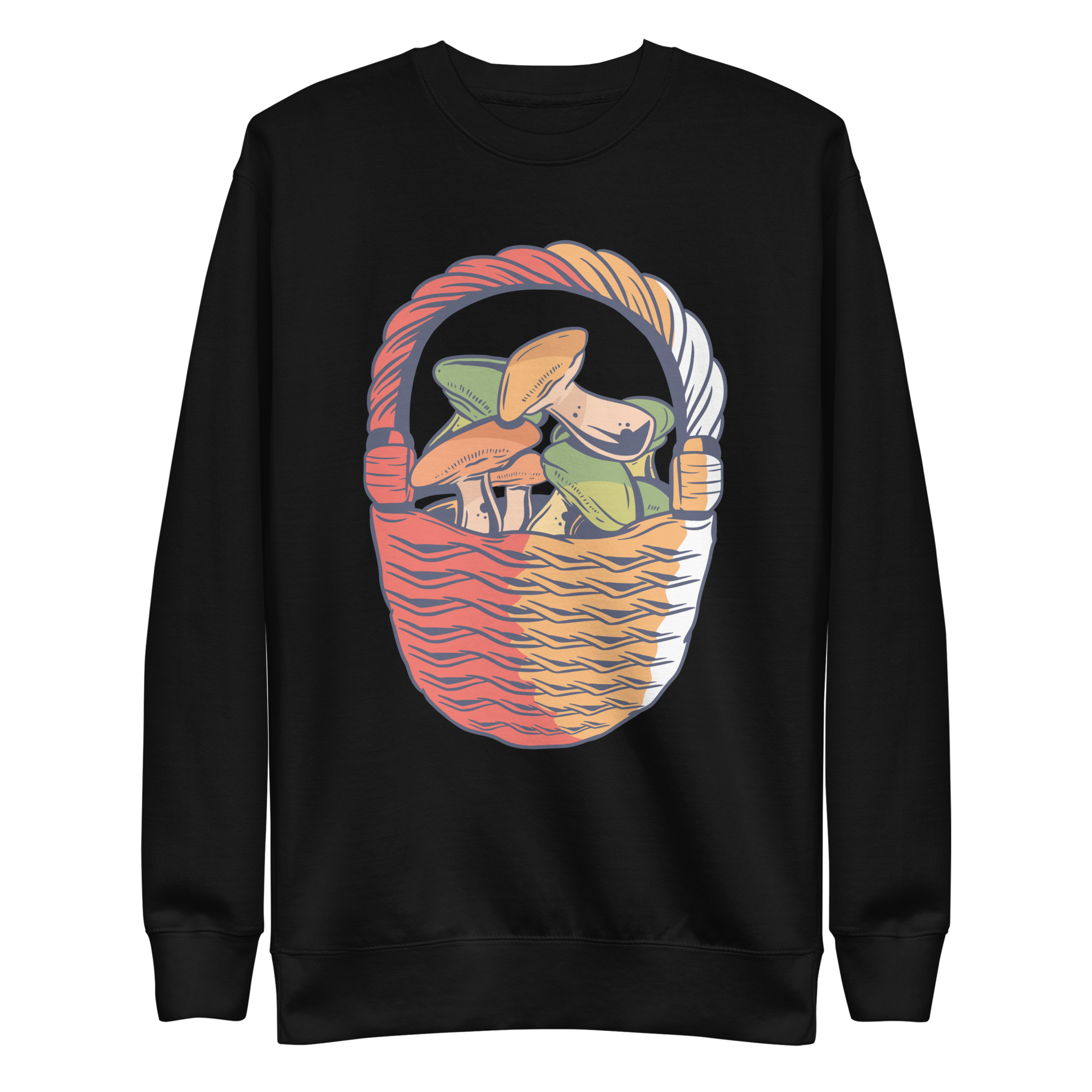 unisex-premium-sweatshirt-black-front-6a89f46bc27a8.png Mushroom Basket Sweatshirt