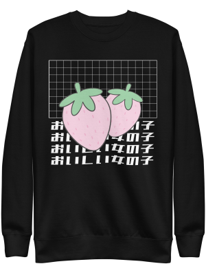unisex-premium-sweatshirt-black-front-6a8a0c6d50982.png Vaporware Strawberries Sweatshirt