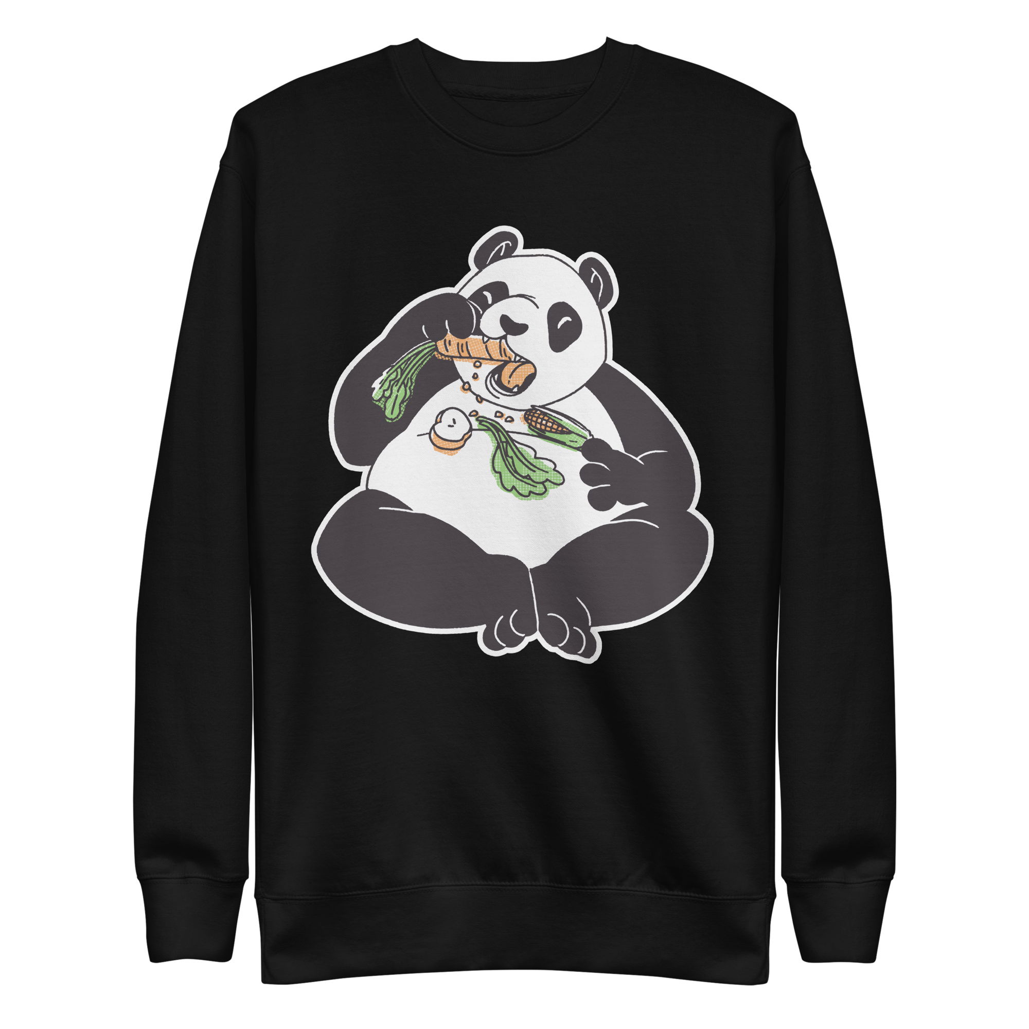 unisex-premium-sweatshirt-black-front-6a8a0e0510291.png Panda Eating Sweatshirt