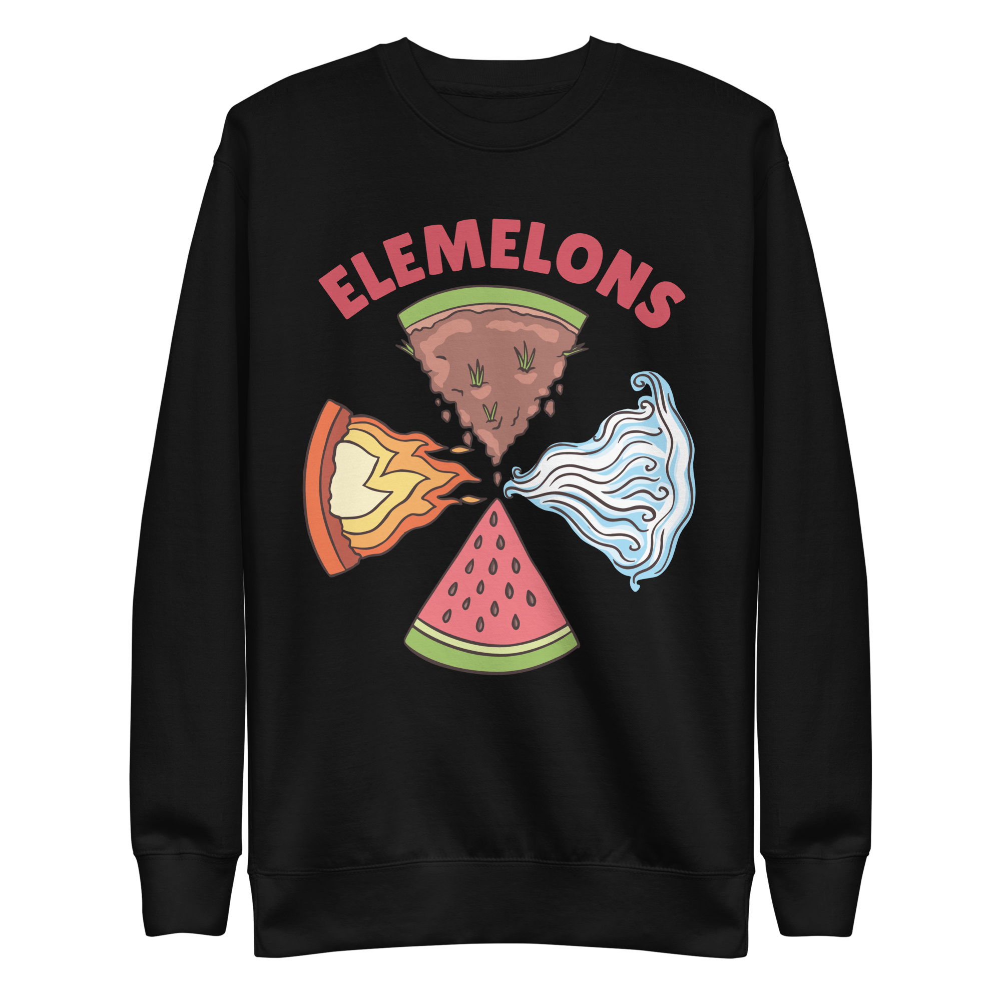 unisex-premium-sweatshirt-black-front-6a8b5603c2ed0.png Watermelon Elements Sweatshirt