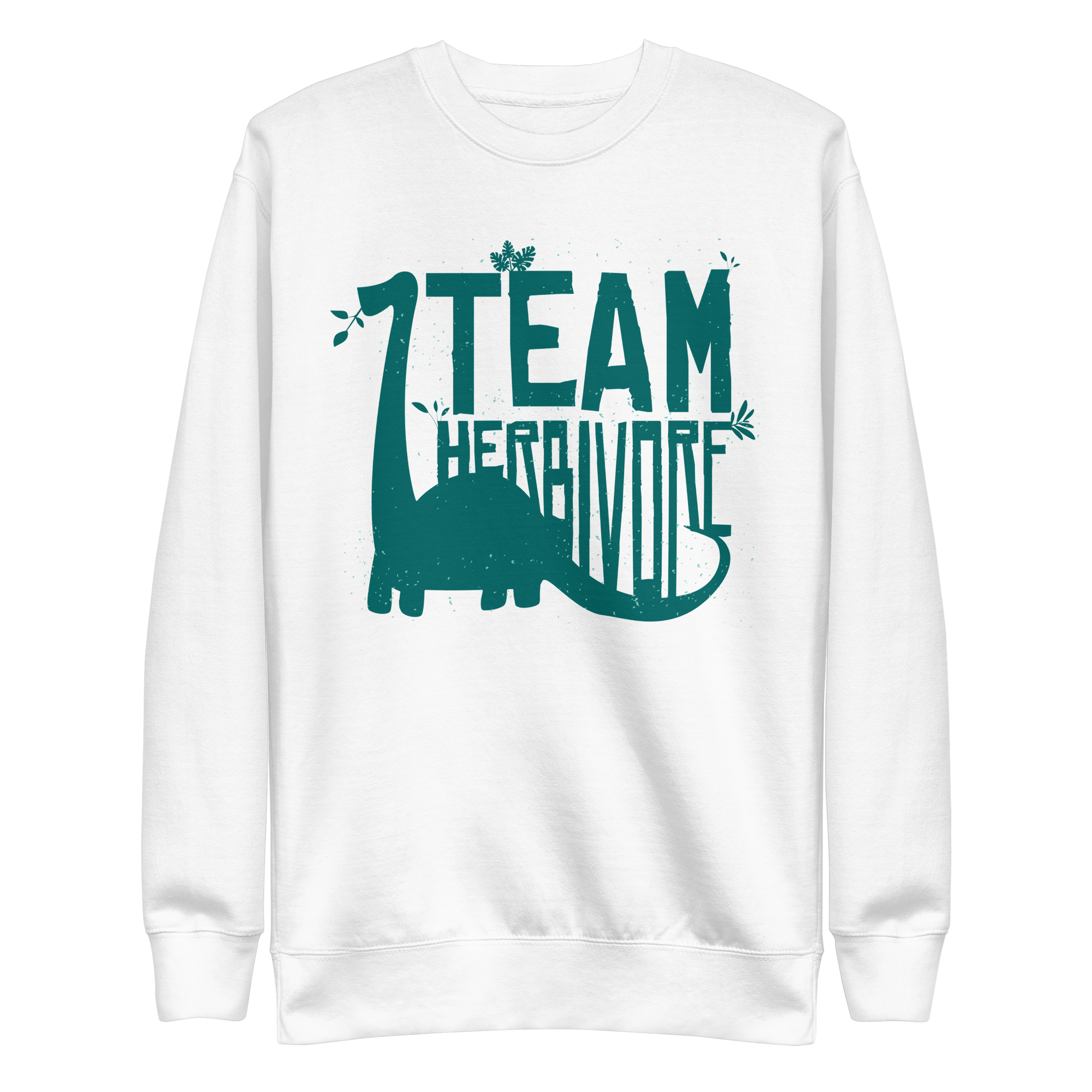 unisex-premium-sweatshirt-white-front-6a88b5461c179.png Team Herbivore Dinosaur Sweatshirt