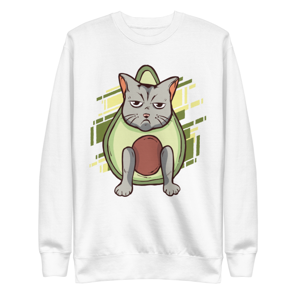 unisex-premium-sweatshirt-white-front-6a89b23f77458.png Grumpy Avocado Cat Sweatshirt