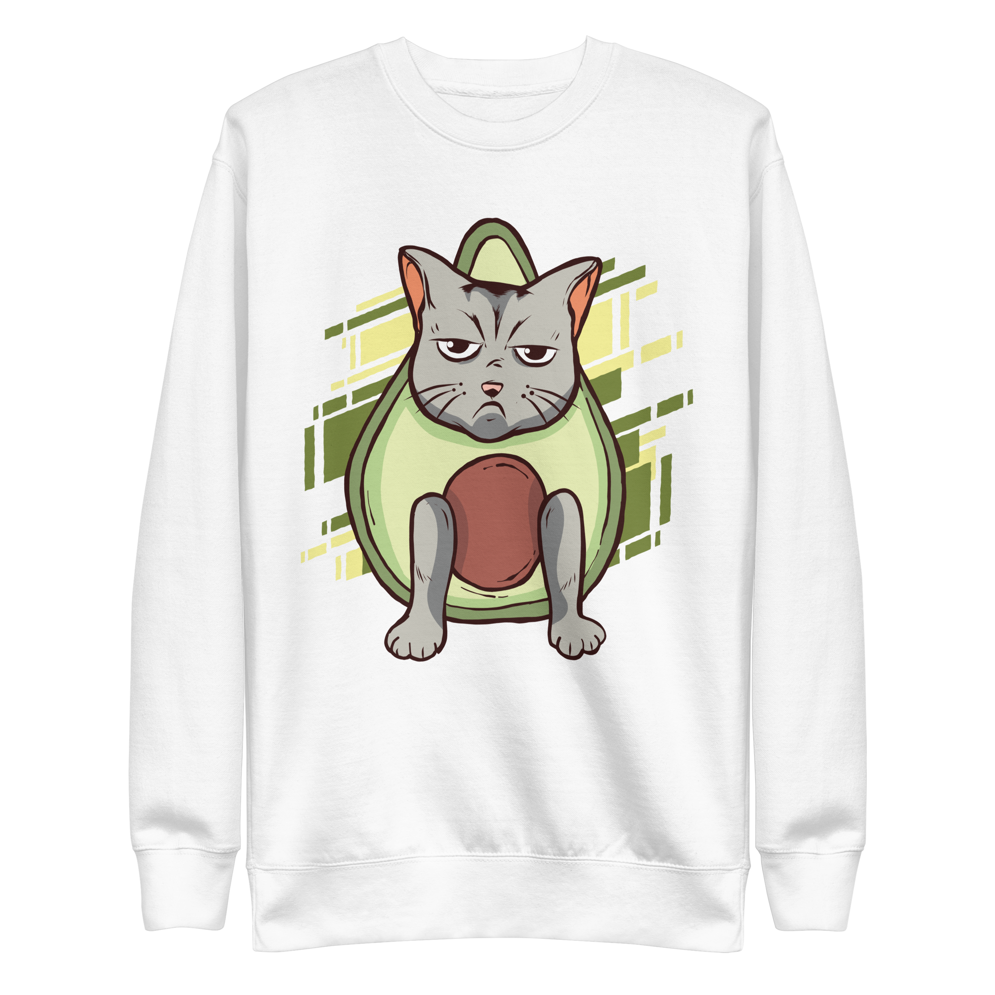 unisex-premium-sweatshirt-white-front-6a89b23f77458.png Grumpy Avocado Cat Sweatshirt