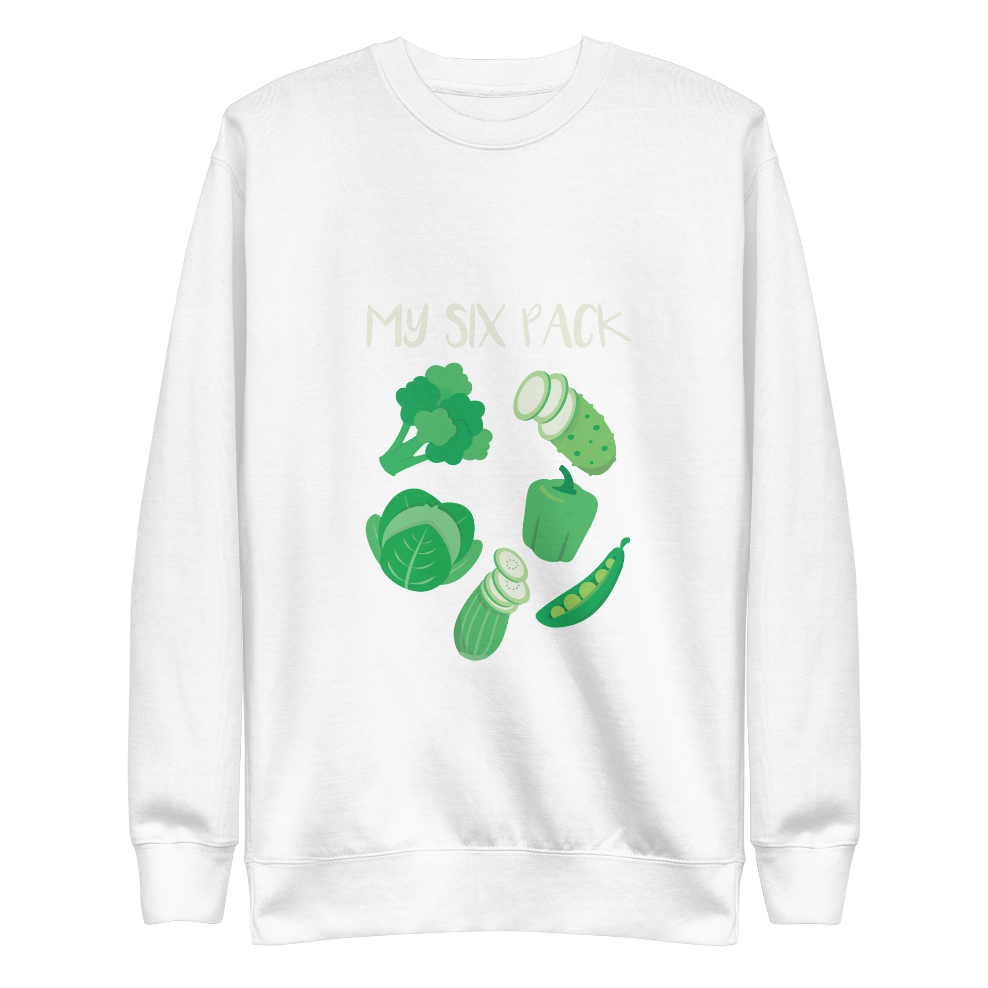 unisex-premium-sweatshirt-white-front-6a89e2f838046.png Six Pack Sweatshirt