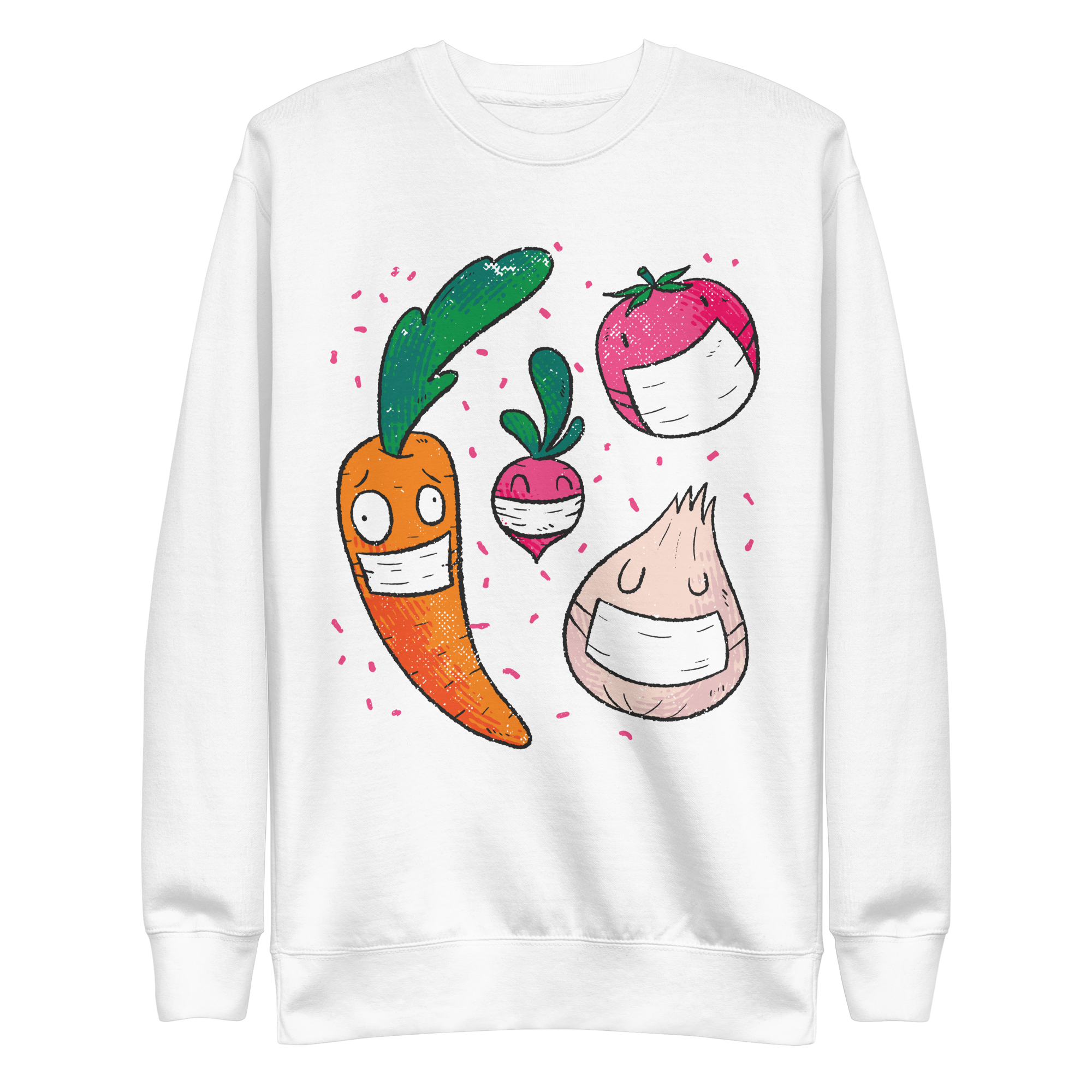 unisex-premium-sweatshirt-white-front-6a89e3b61816e.png Face Mask Veggies Sweatshirt