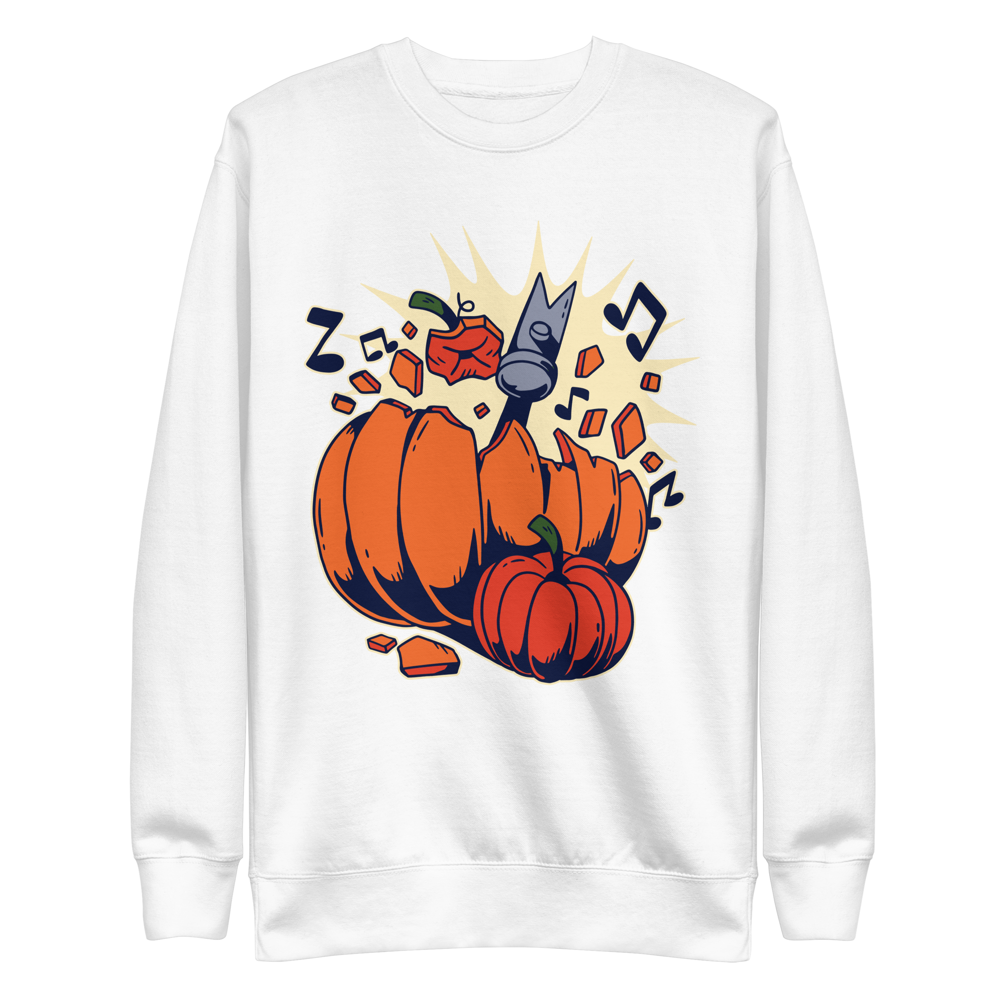 unisex-premium-sweatshirt-white-front-6a89f43226fa9.png Breaking Pumpkin Sweatshirt