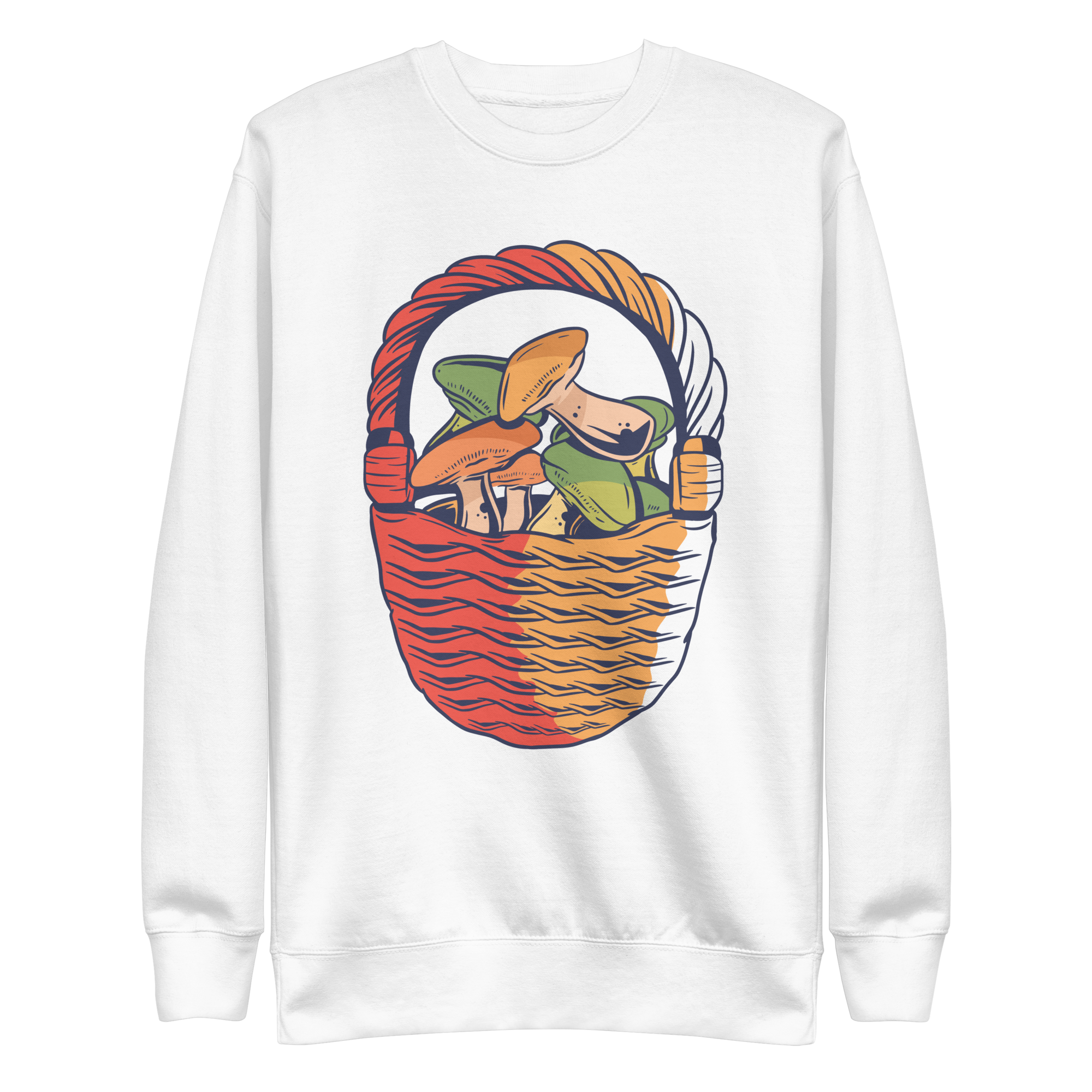 unisex-premium-sweatshirt-white-front-6a89f46bc121c.png Mushroom Basket Sweatshirt