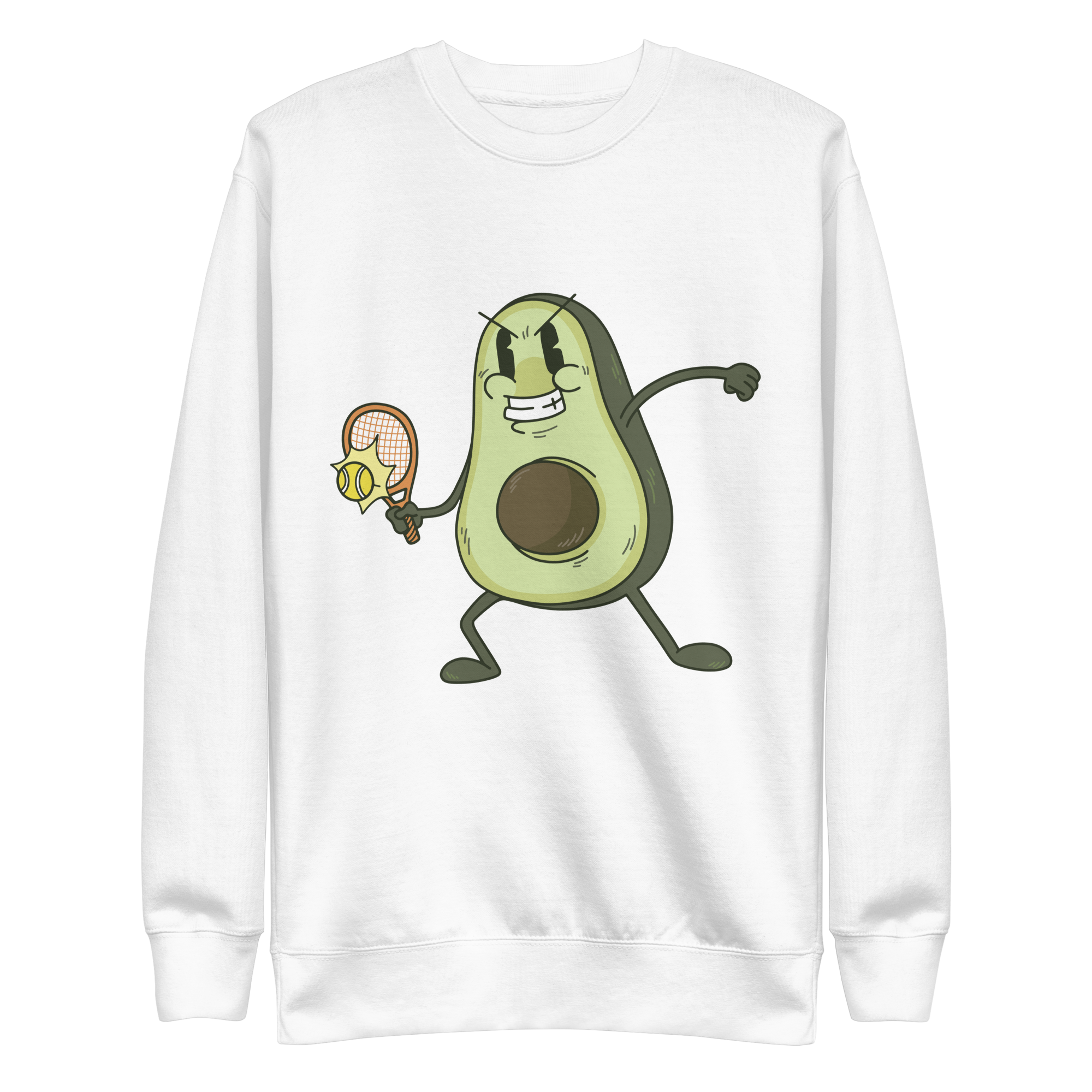 unisex-premium-sweatshirt-white-front-6a89f6e3f0e48.png Avocado Tennis Sweatshirt