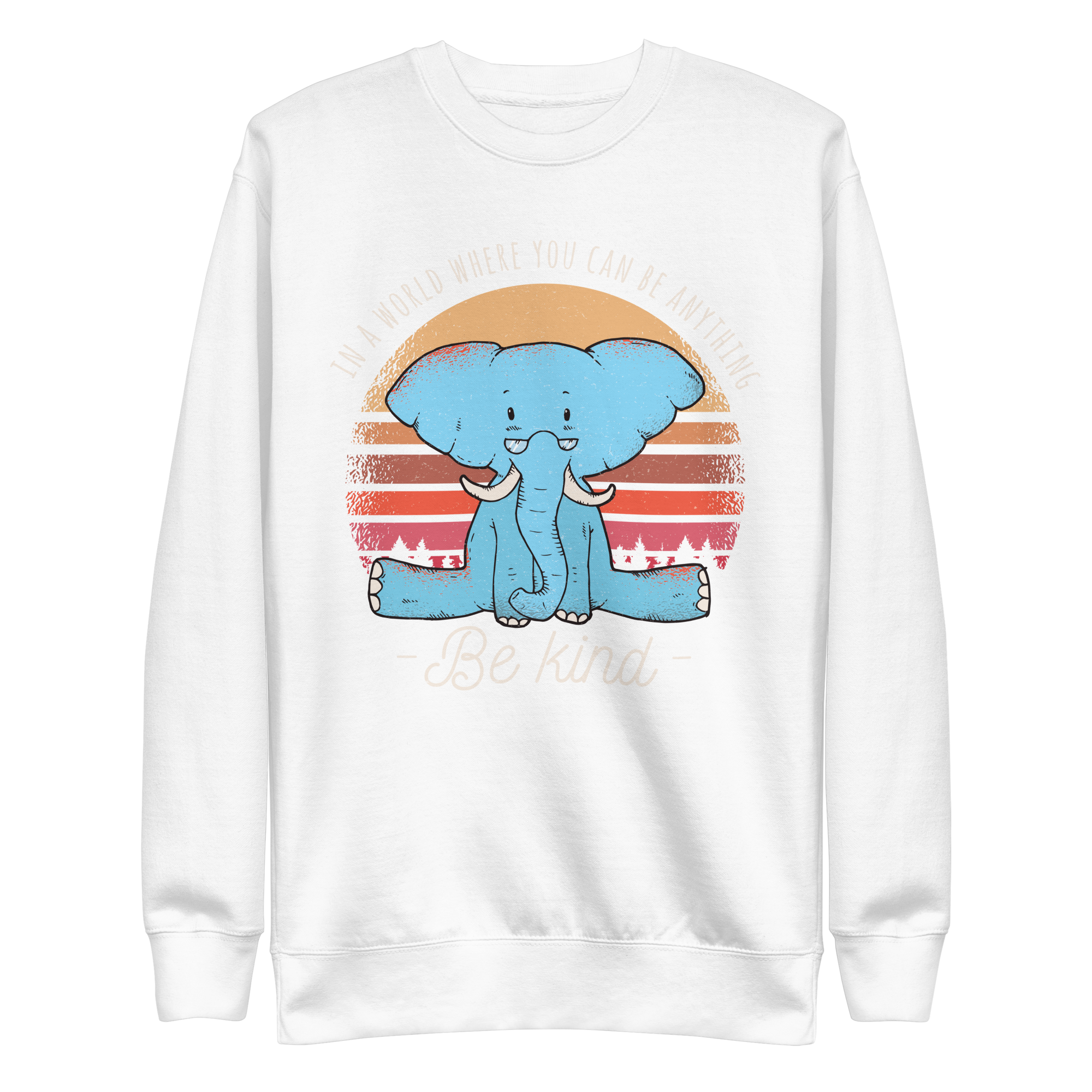 unisex-premium-sweatshirt-white-front-6a89f86bc2739.png Be Kind Elephant Sweatshirt