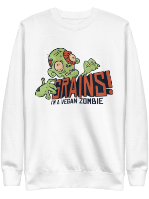 unisex-premium-sweatshirt-white-front-6a8a020d737b7.png Grains Vegan Zombie Sweatshirt