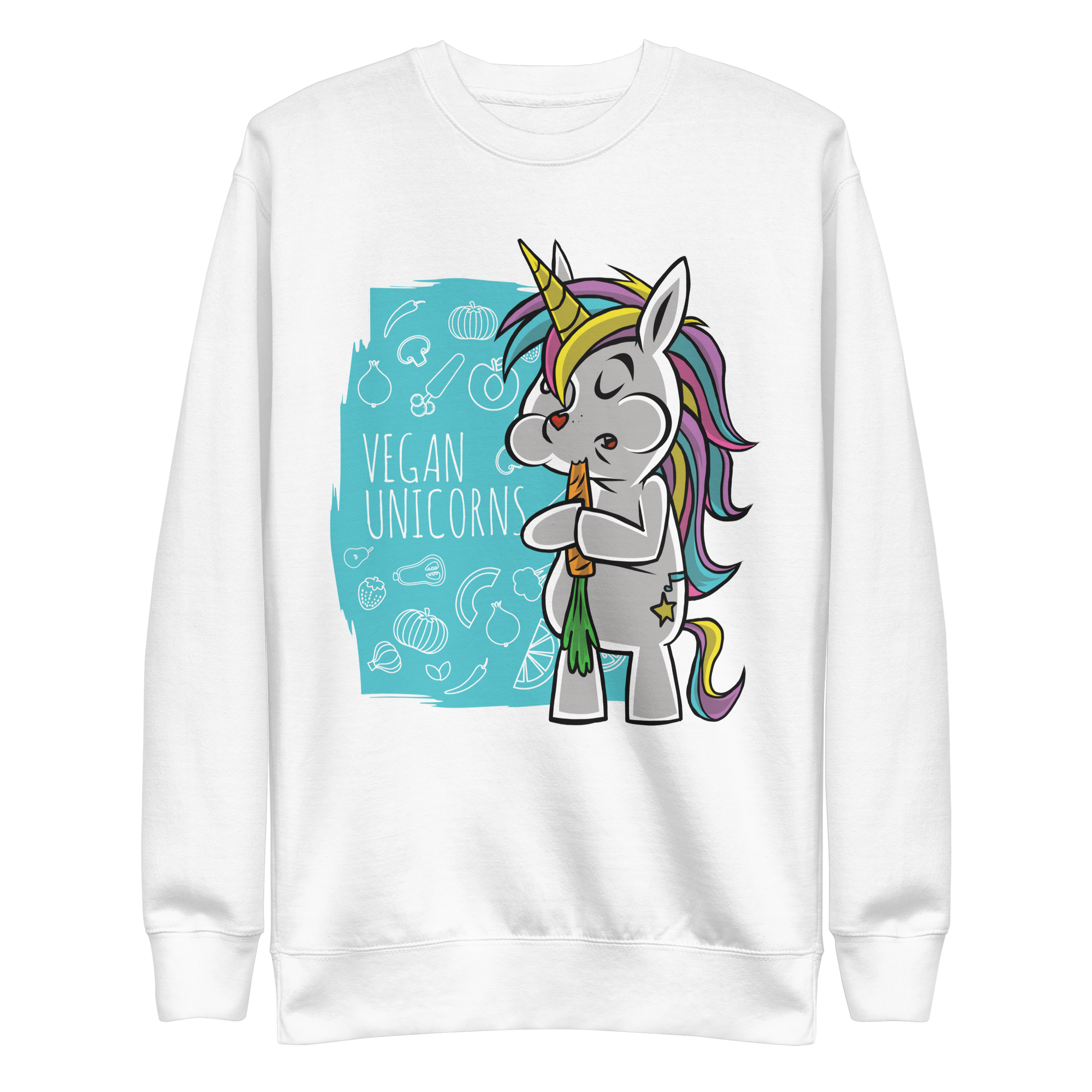 unisex-premium-sweatshirt-white-front-6a8a040d2d7bf.png Vegan Unicorn Sweatshirt