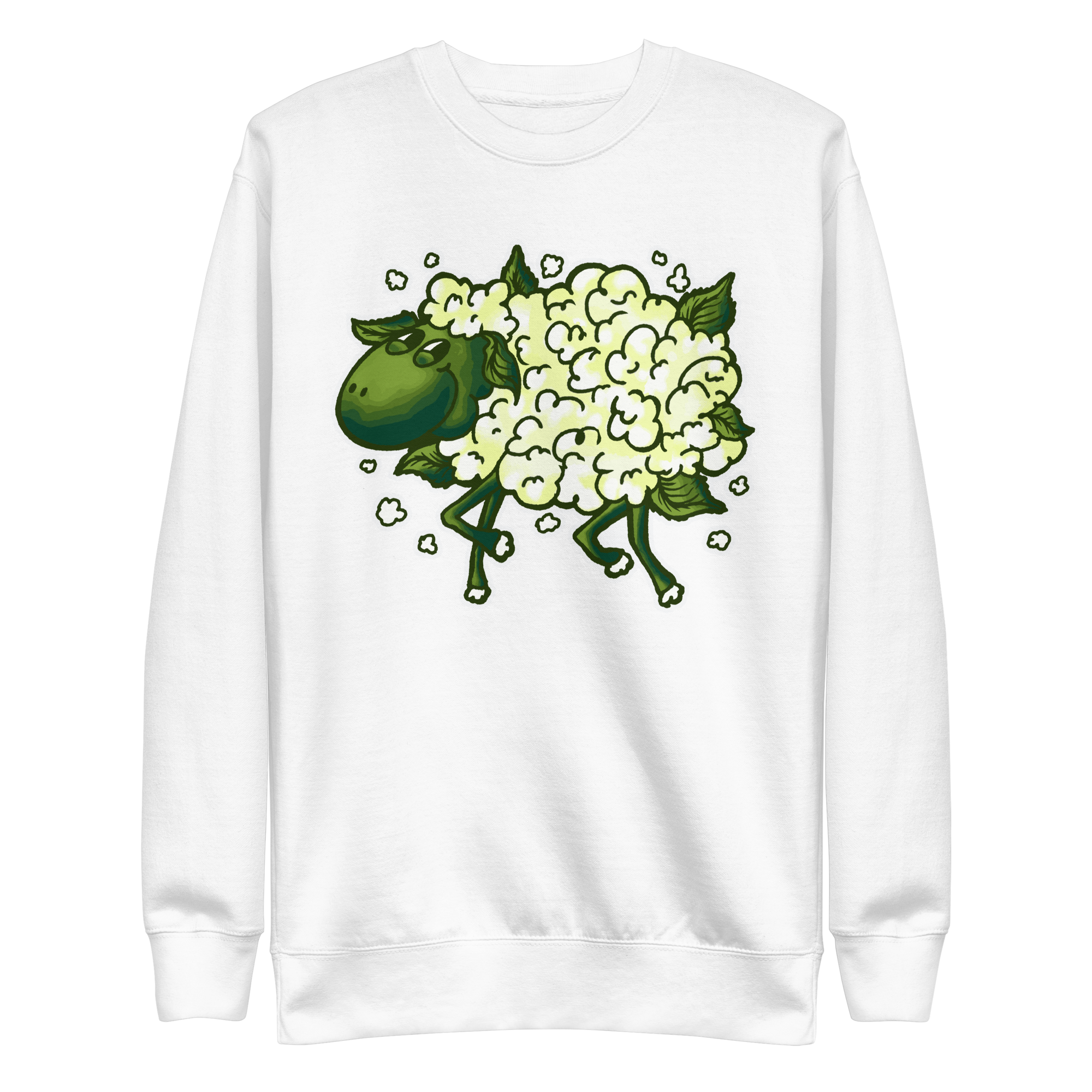 unisex-premium-sweatshirt-white-front-6a8a07507a144.png Cauliflower Sheep Sweatshirt