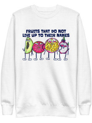 unisex-premium-sweatshirt-white-front-6a8a07e5830c7.png Fruit Characters Sweatshirt