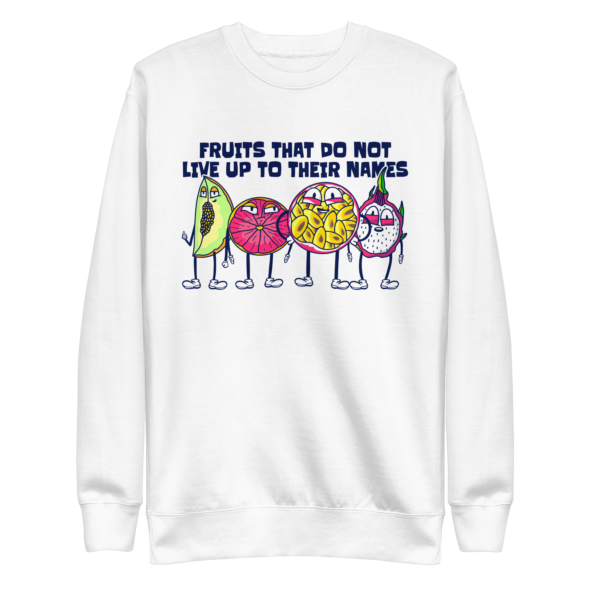 unisex-premium-sweatshirt-white-front-6a8a07e5830c7.png Fruit Characters Sweatshirt