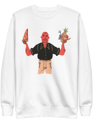 unisex-premium-sweatshirt-white-front-6a8a0b55f1e69.png Vegan Pizza or Fruit Sweatshirt