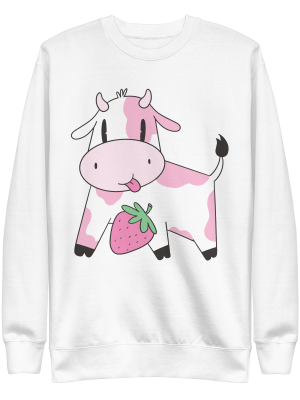 unisex-premium-sweatshirt-white-front-6a8a0c1f70b2a.png Strawberry Cow Sweatshirt
