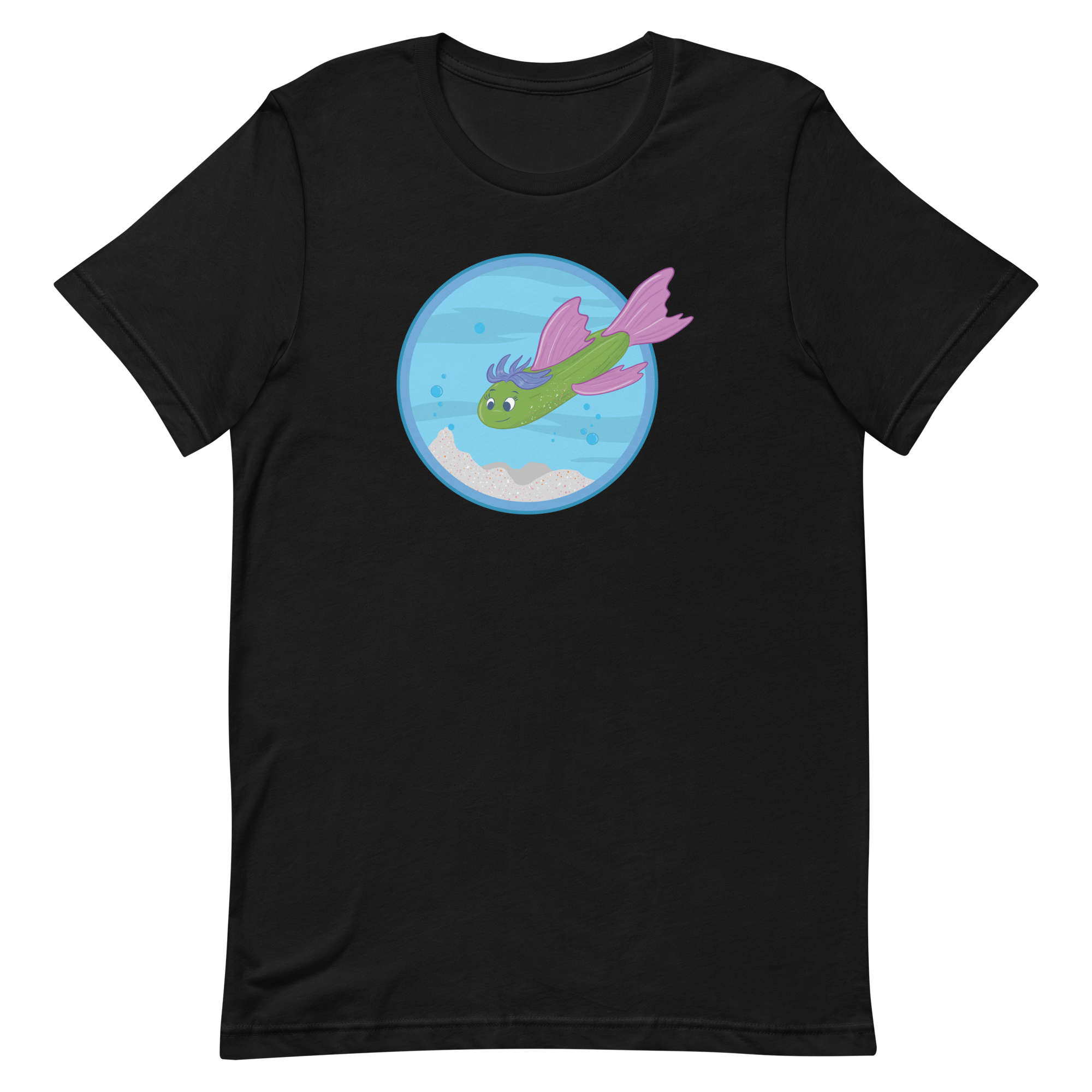 unisex-staple-t-shirt-black-front-6a88b754d862a.png Cucumber Green Fish T-Shirt