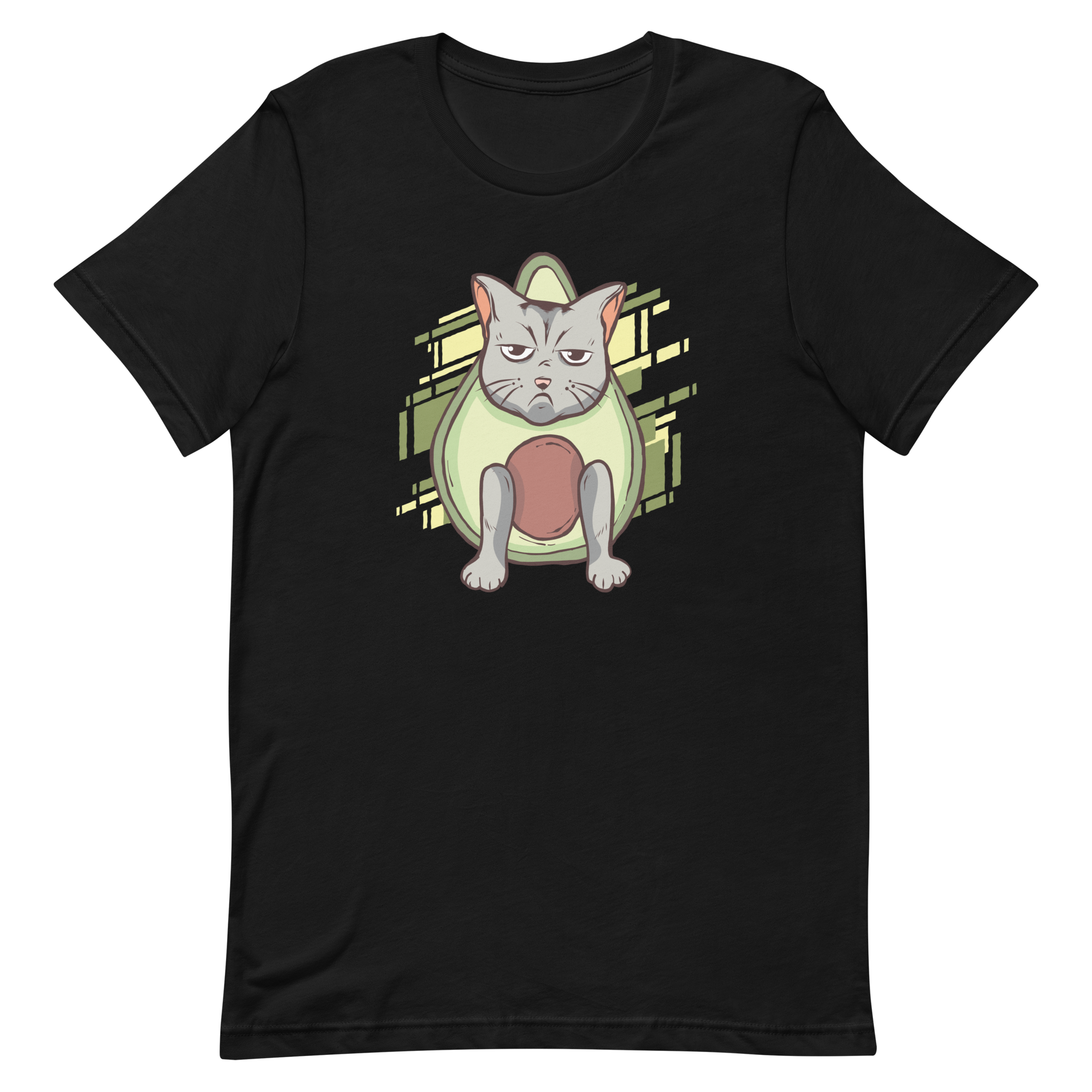 unisex-staple-t-shirt-black-front-6a89b23eaf0d6.png Grumpy Avocado Cat T-Shirt