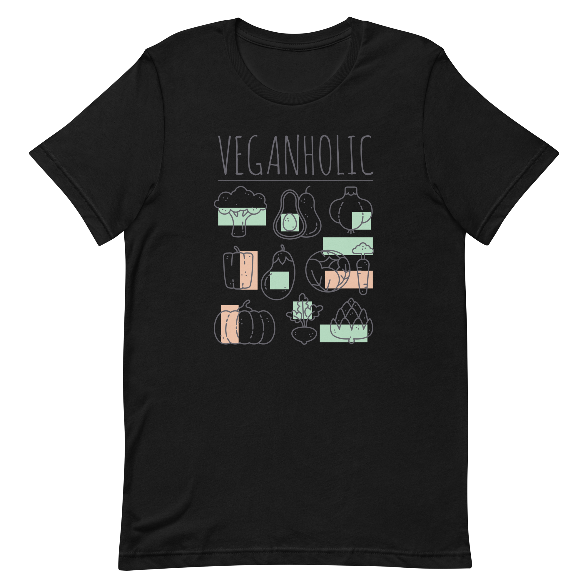 unisex-staple-t-shirt-black-front-6a89d38e431c8.png Veganholic T-Shirt