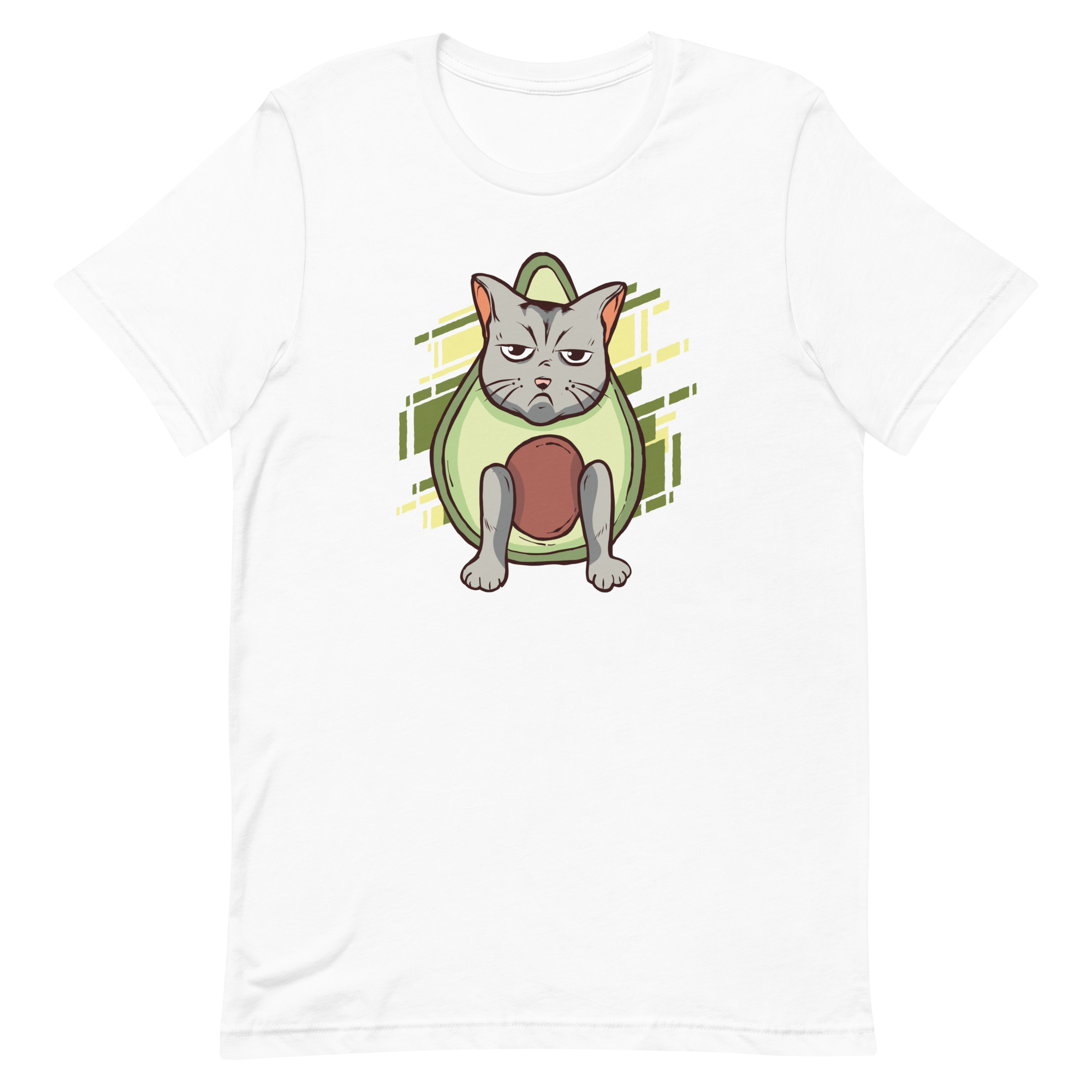 unisex-staple-t-shirt-white-front-6a89b23eac23f.png Grumpy Avocado Cat T-Shirt