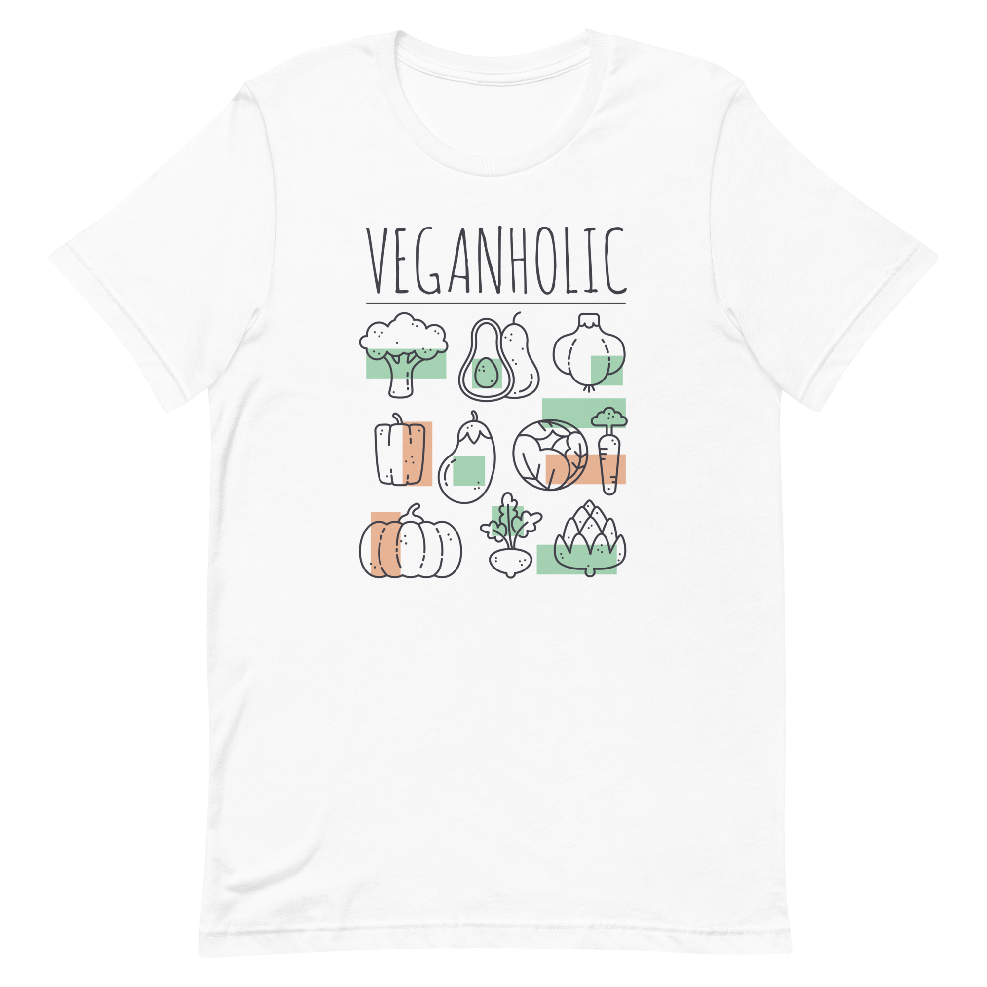 unisex-staple-t-shirt-white-front-6a89d38e40d01.png Veganholic T-Shirt