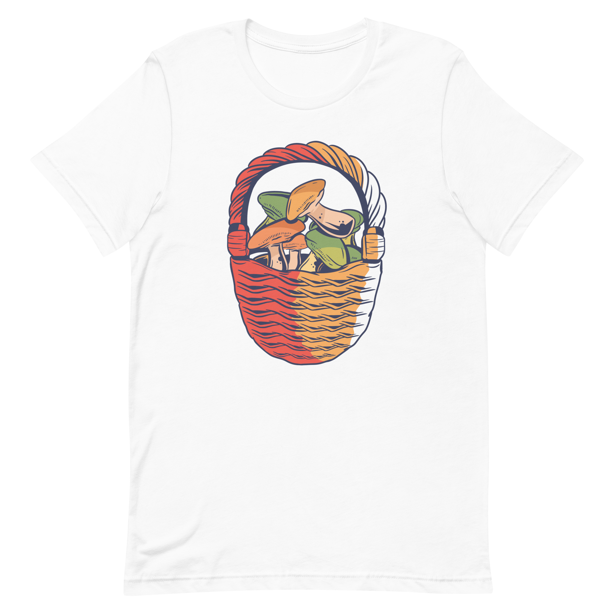 unisex-staple-t-shirt-white-front-6a89f46a78b8d.png Mushroom Basket T-Shirt