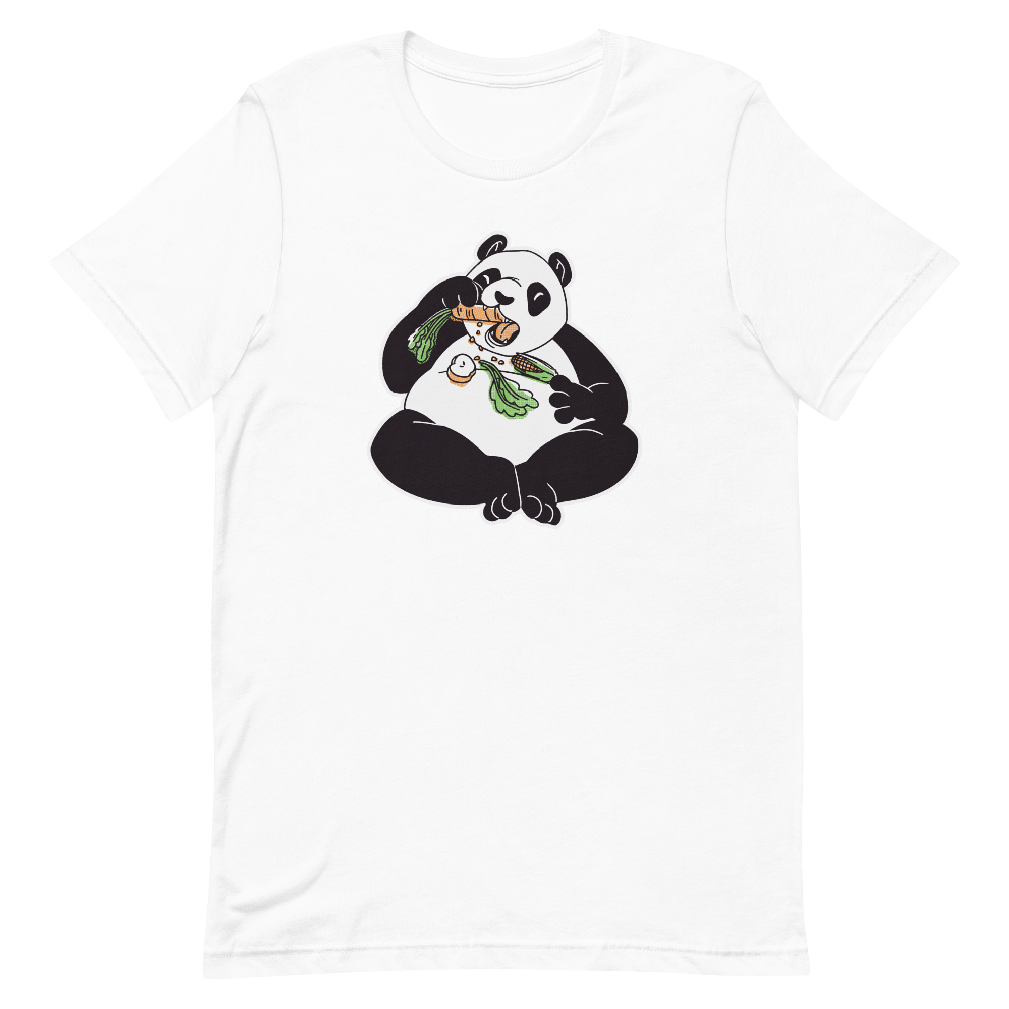 unisex-staple-t-shirt-white-front-6a8a0e03d23b2.png Panda Eating T-Shirt