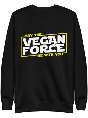 unisex-premium-sweatshirt-black-front-6a9c5b04f0b19.png May The Vegan Force Be With You Sweatshirt