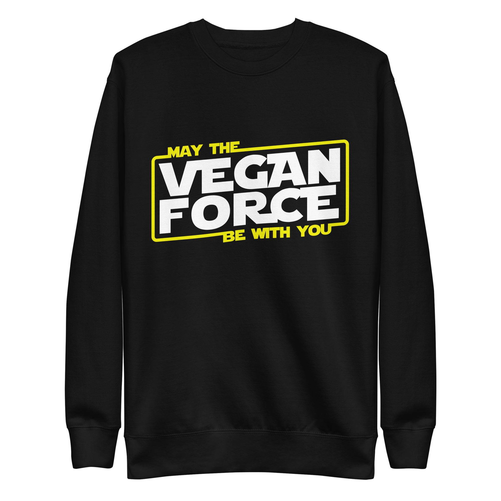 unisex-premium-sweatshirt-black-front-6a9c5b04f0b19.png May The Vegan Force Be With You Sweatshirt