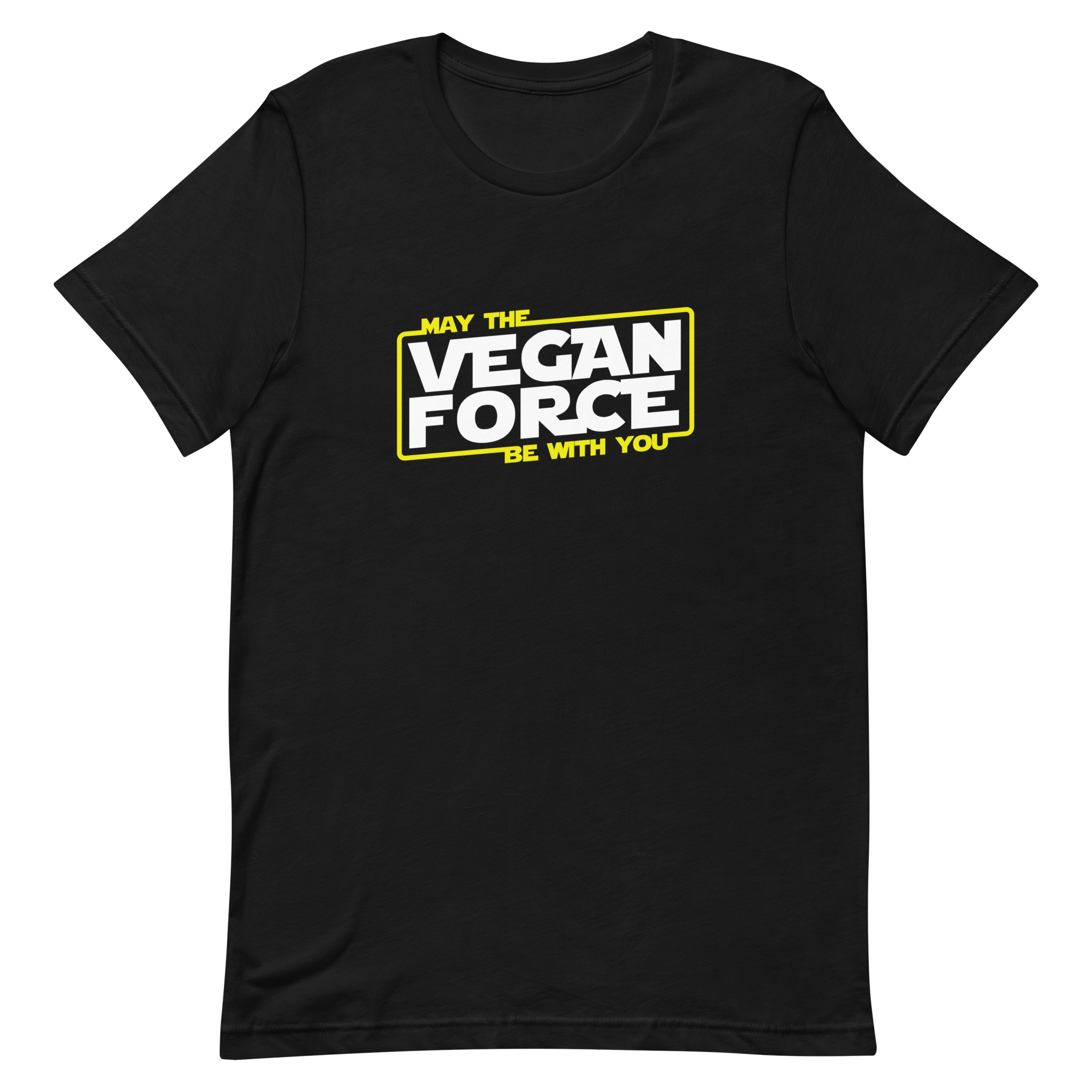 unisex-staple-t-shirt-black-front-6a9c5b03e0ff0.png May The Vegan Force Be With You T-Shirt