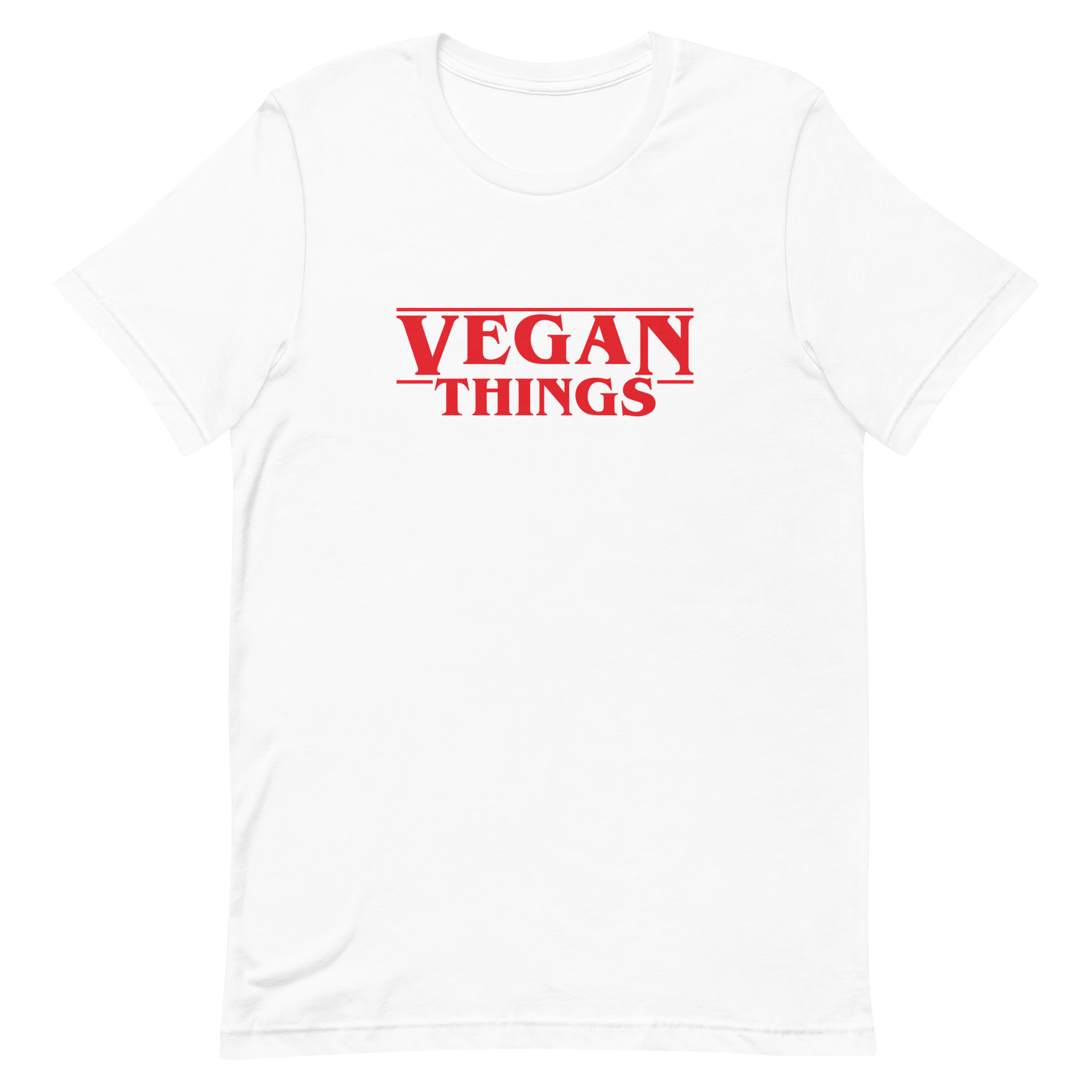 unisex-staple-t-shirt-white-front-6a9c729579bec.png Vegan Things T-Shirt